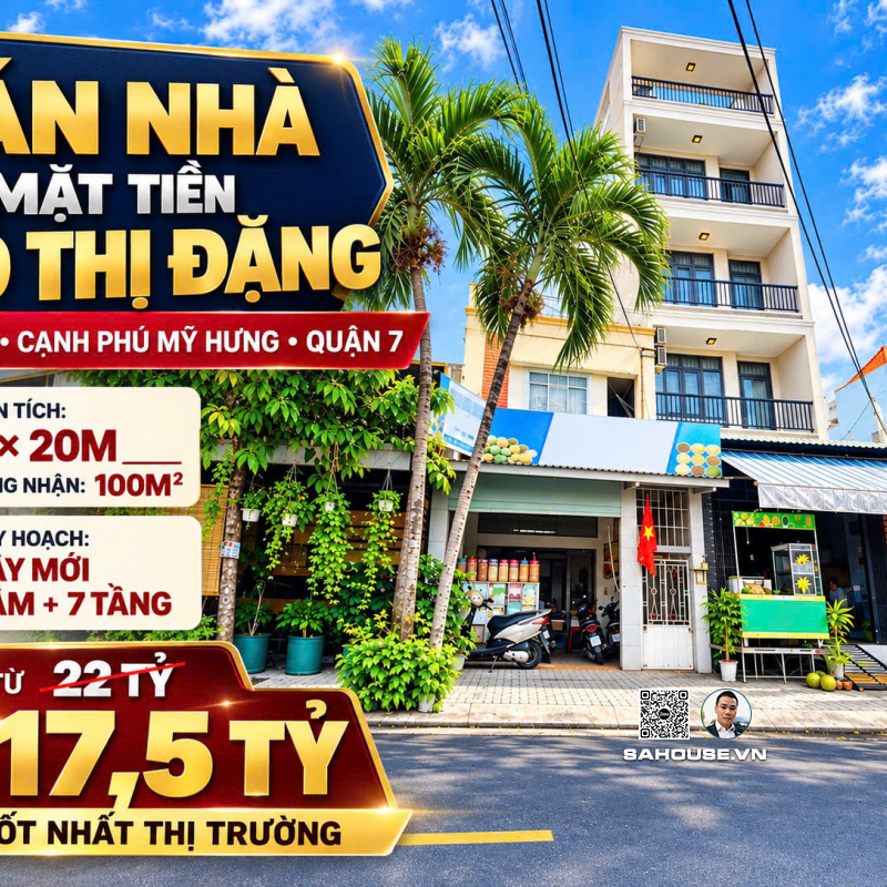 Bán Nhà Mặt Tiền 142 Võ Thị Đặng Quận 7 – Ngay Chợ Tân Mỹ, 100m², Giảm 500 Triệu Còn 17,5 Tỷ